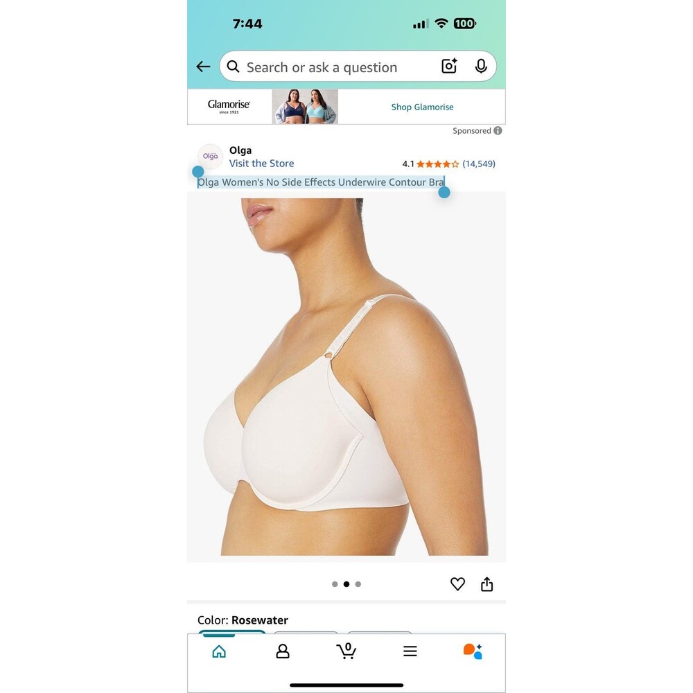 Olga Women's No Side Effects Underwire Contour Bra 38D